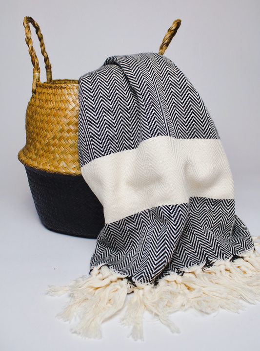 Marmara Herringbone Throw - Black