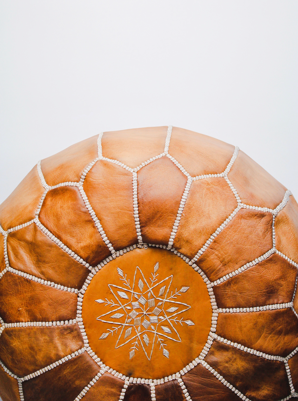 Moroccan Leather Pouffe - Tan