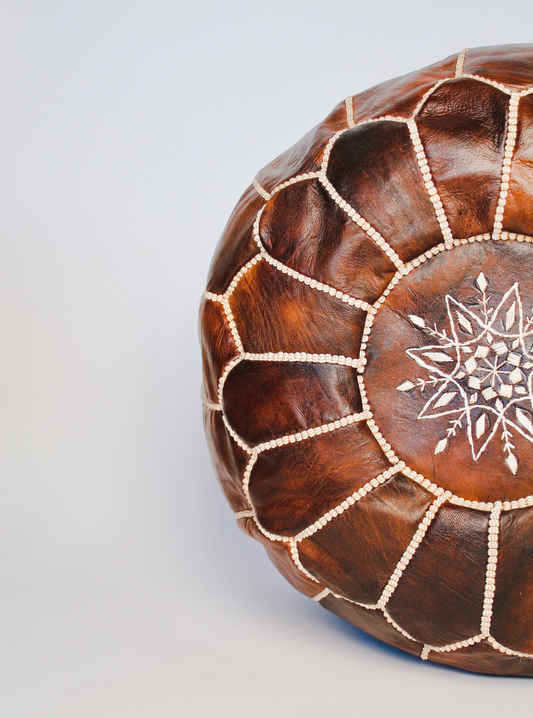 Moroccan Leather Pouffe - Coffee