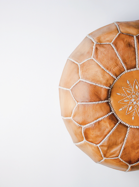 Moroccan Leather Pouffe - Tan