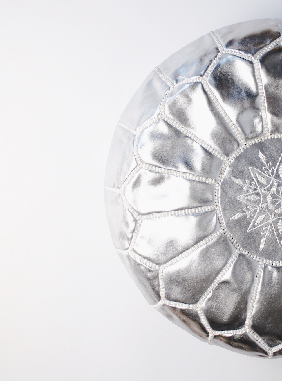 Moroccan Leather Pouffe - Silver