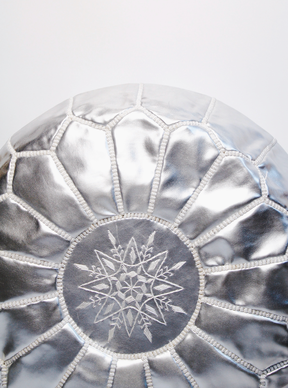 Moroccan Leather Pouffe - Silver