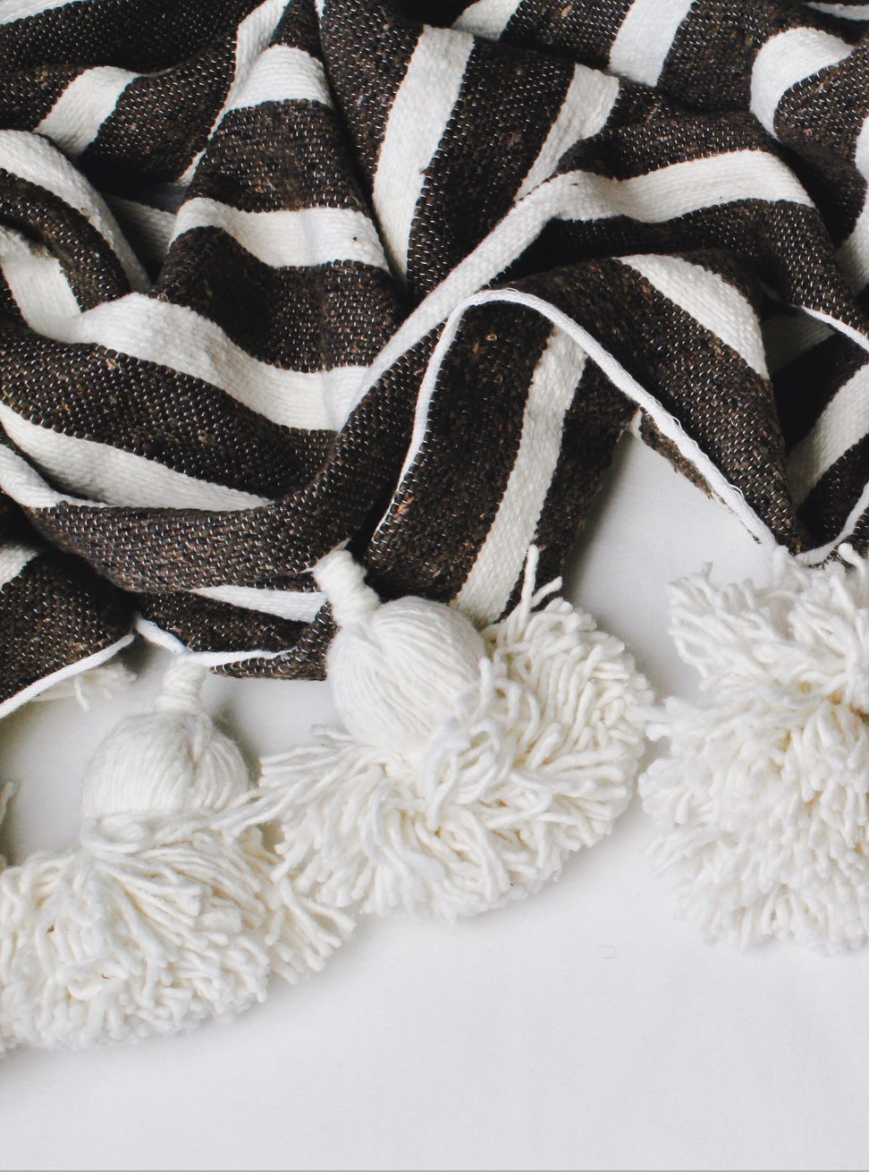 Pom Blanket - Charcoal Stripe